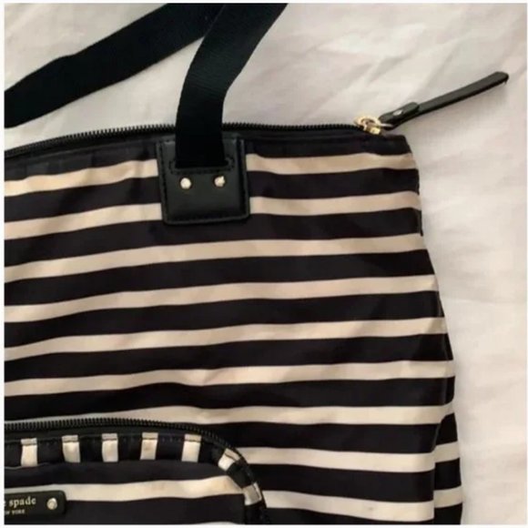 Kate Spade All Play No Work Foldable black white Striped travel Tote bag purse - Picture 6 of 8